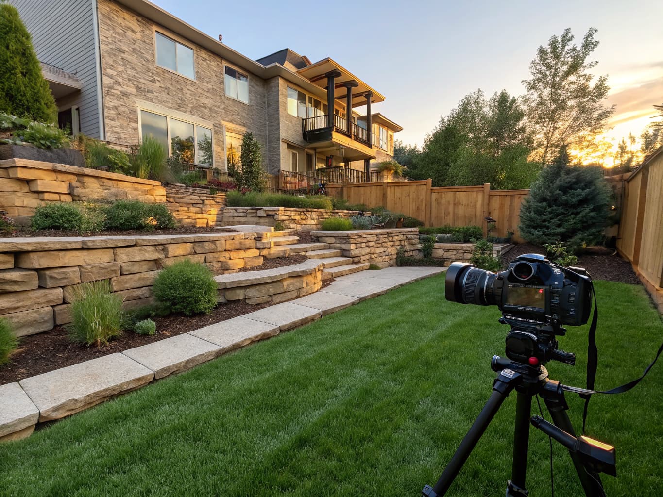 Professional outdoor landscaping and retaining wall design by Holmes Outdoor