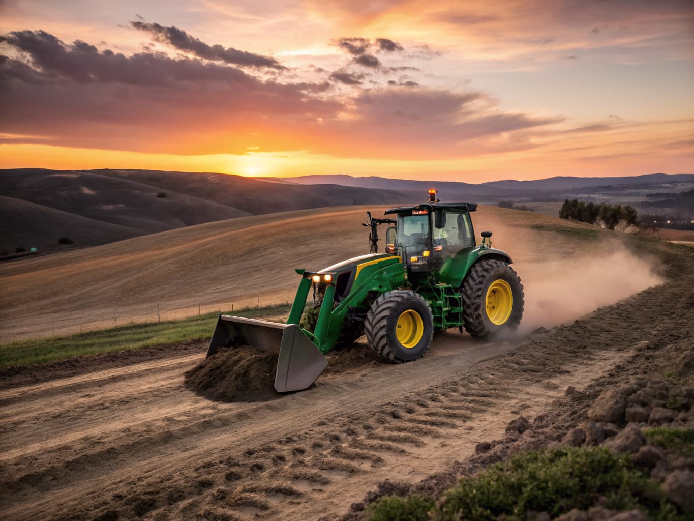 John Deere tractor performing land clearing and grading work by Holmes Outdoor